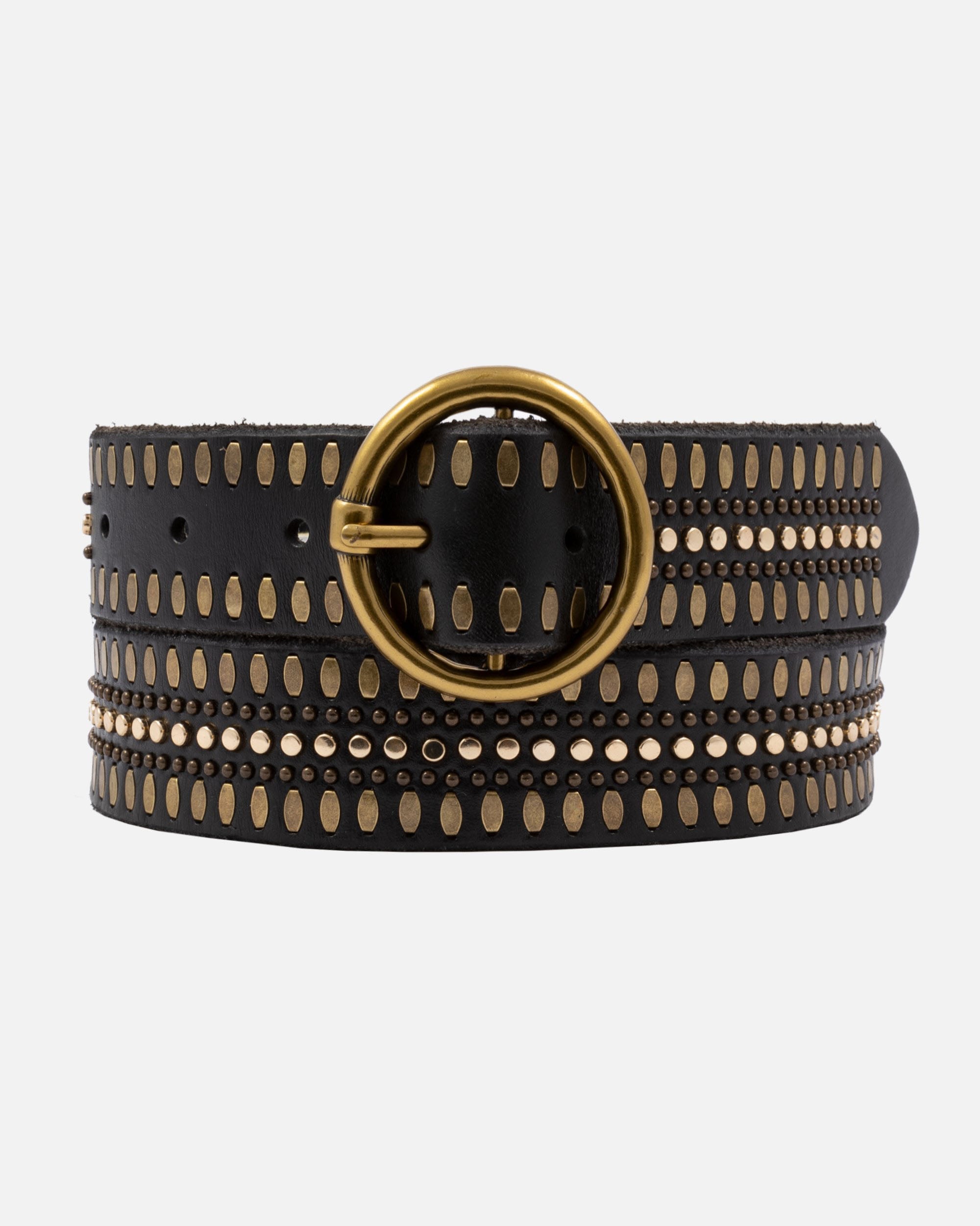 Classic Gold  Buckle Studded Belt Buy Gold Studded Belt Black Leather - LeatherBeltsOnline.com main image 4