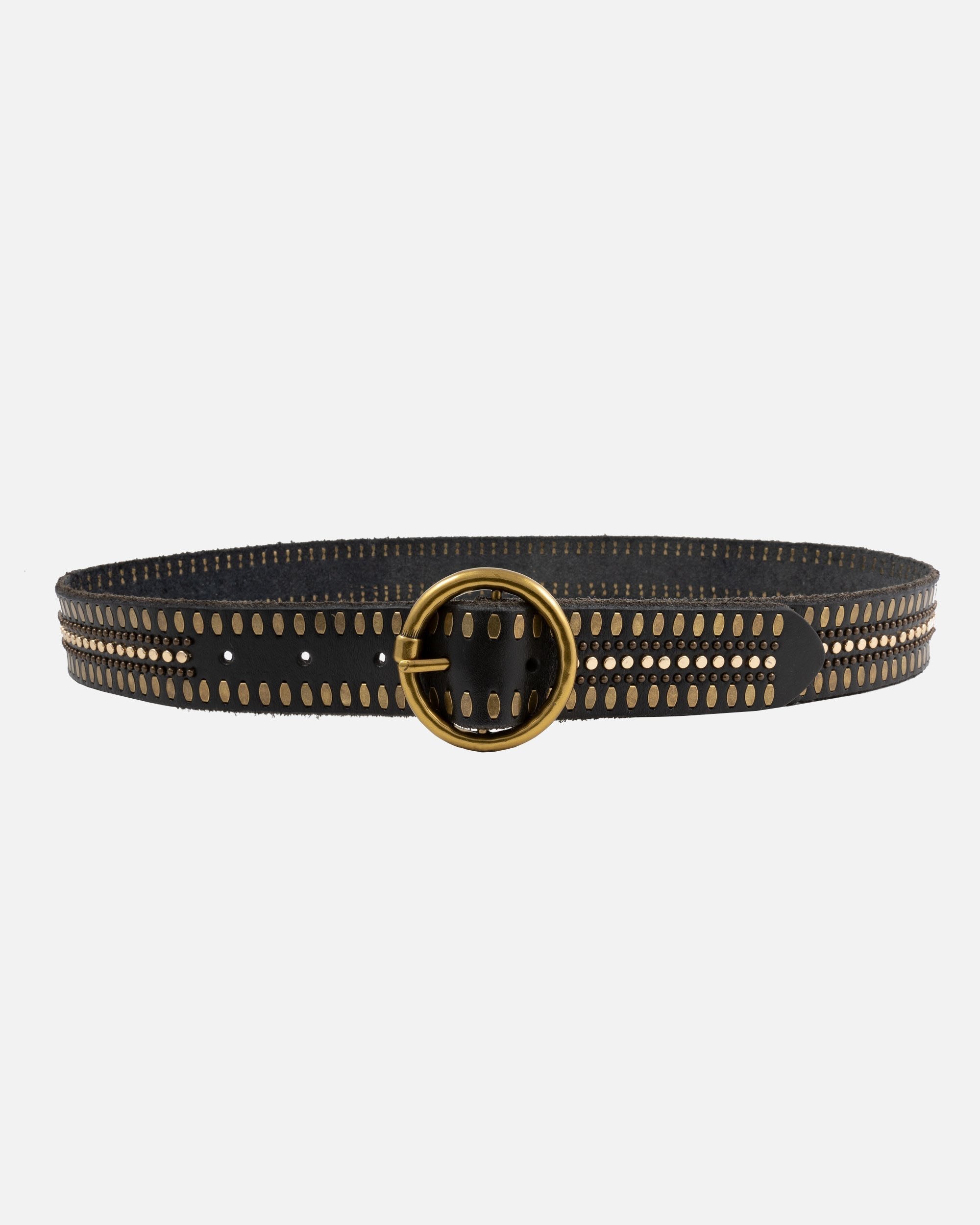 Soraya | Studded Leather Belt with Gold Round Buckle | Boston Proper