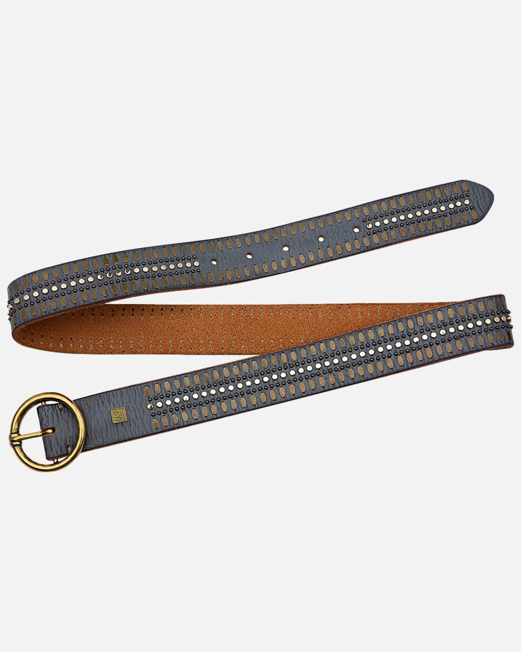 Soraya | Studded Leather Belt with Gold Round Buckle | Boston Proper
