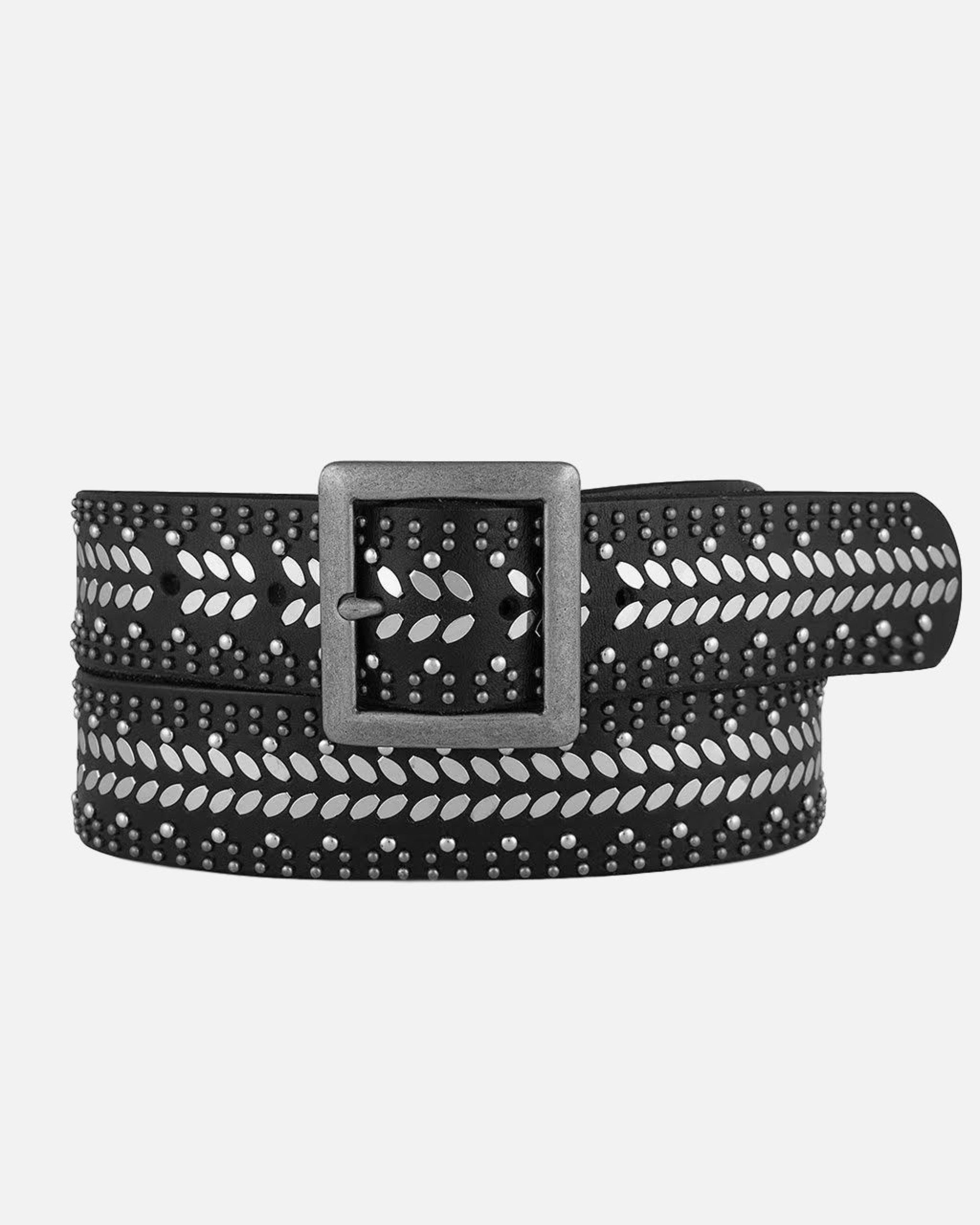 Leatherock Black Crackle Leather Belt Square Crystal Buckle DOLLY CLASSIC CRYSTAL LEATHER BELT | BLACK001 - GOOD AMERICAN main image 2