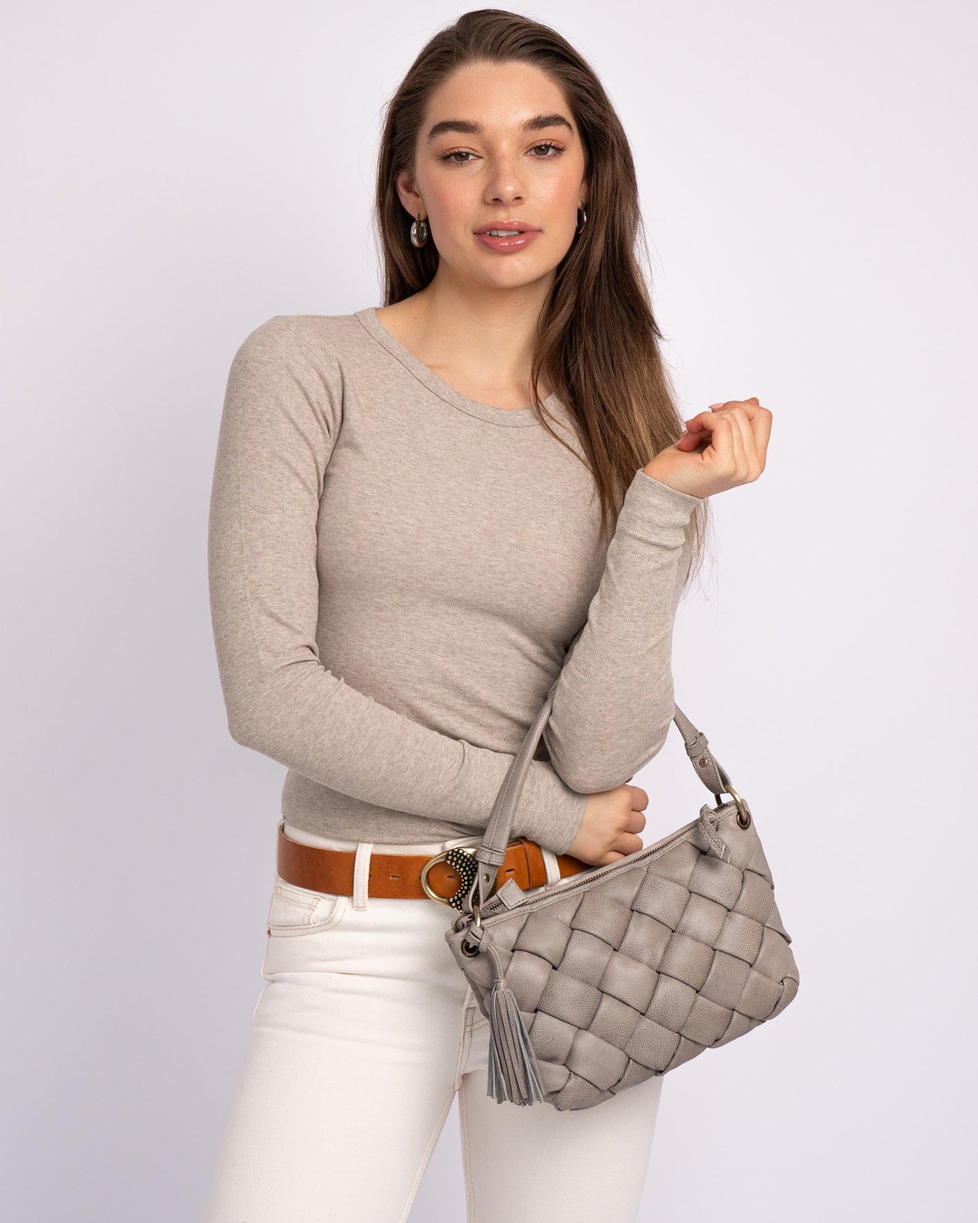 Wang | Woven Leather Shoulder Bag