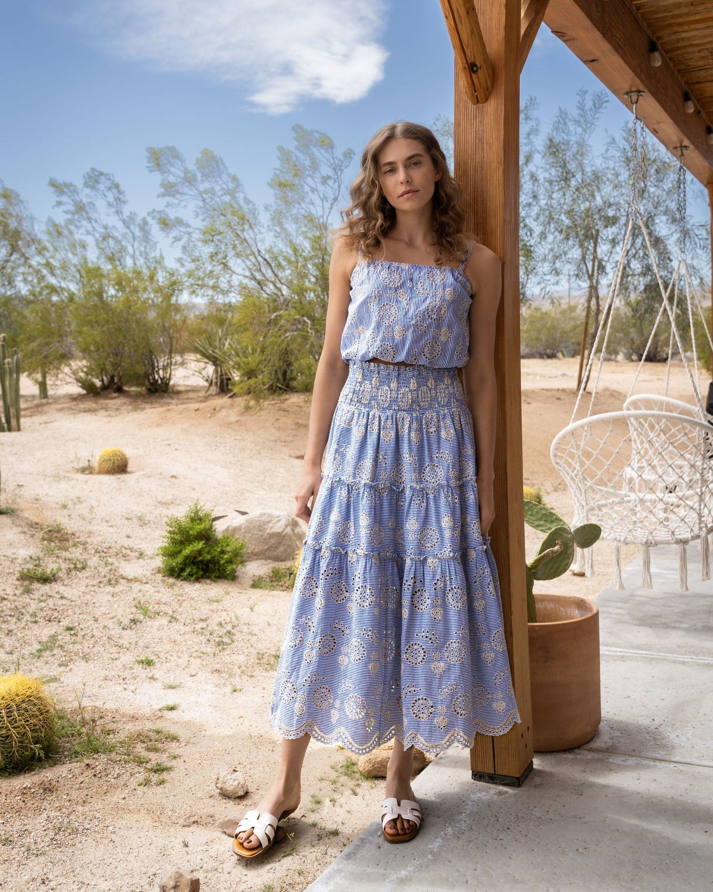 Dani Top In Pinstripe Eyelet