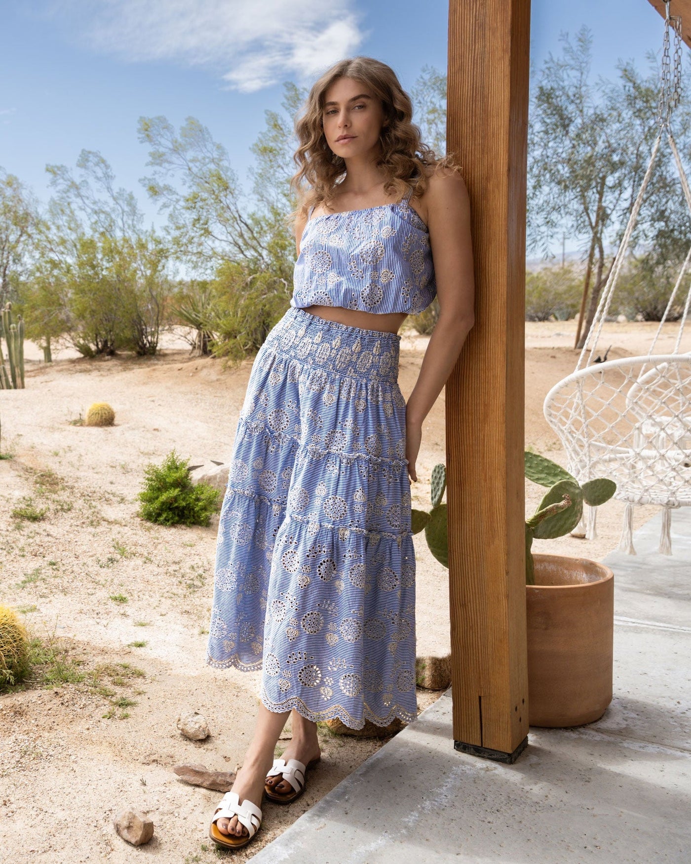 Dani Top In Pinstripe Eyelet