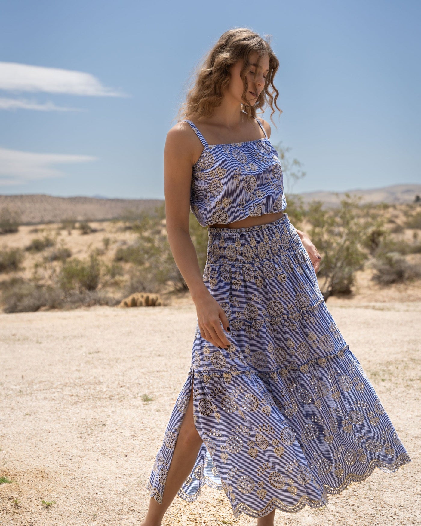 Dani Top In Pinstripe Eyelet