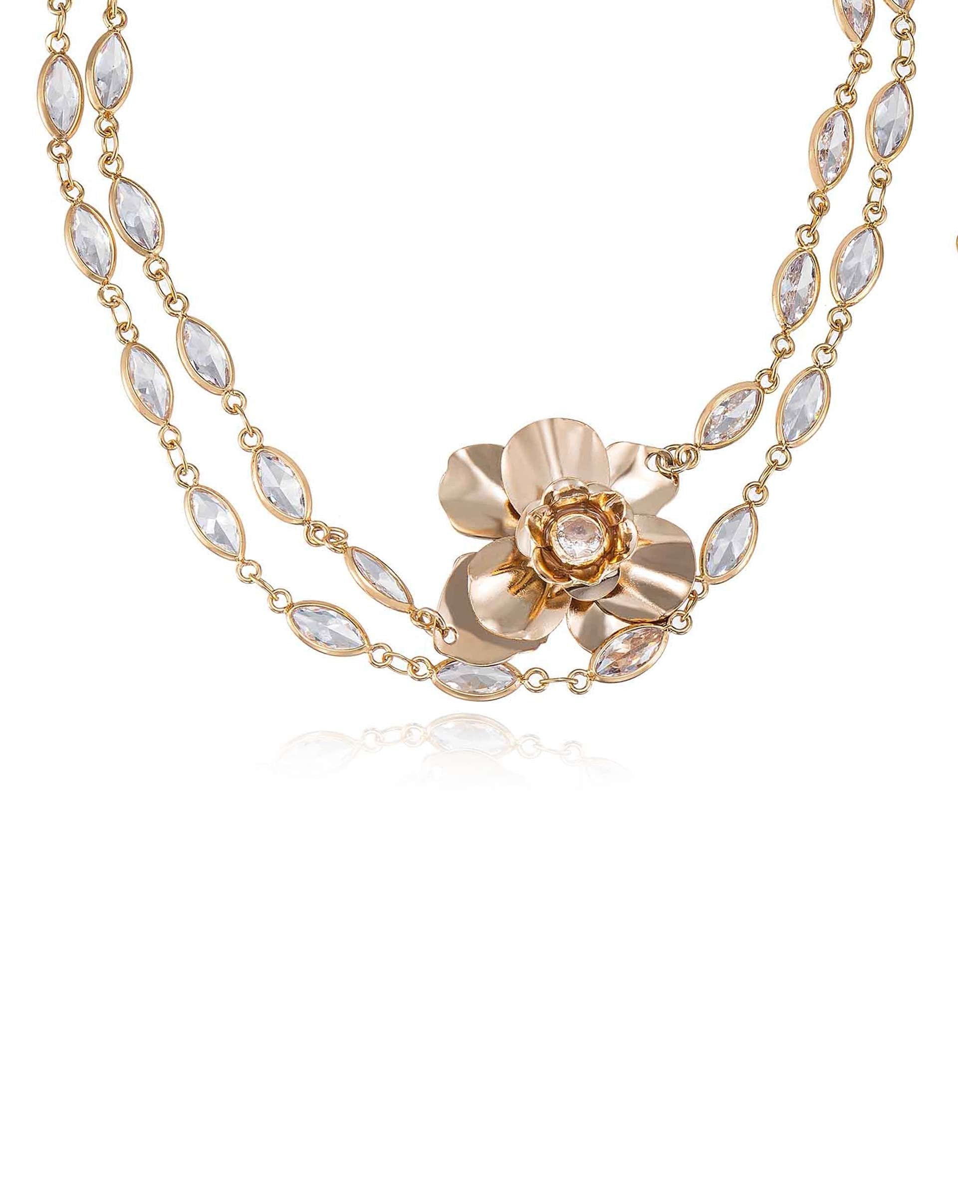 Bezel Crystal Layered Flower Necklace | Boston Proper