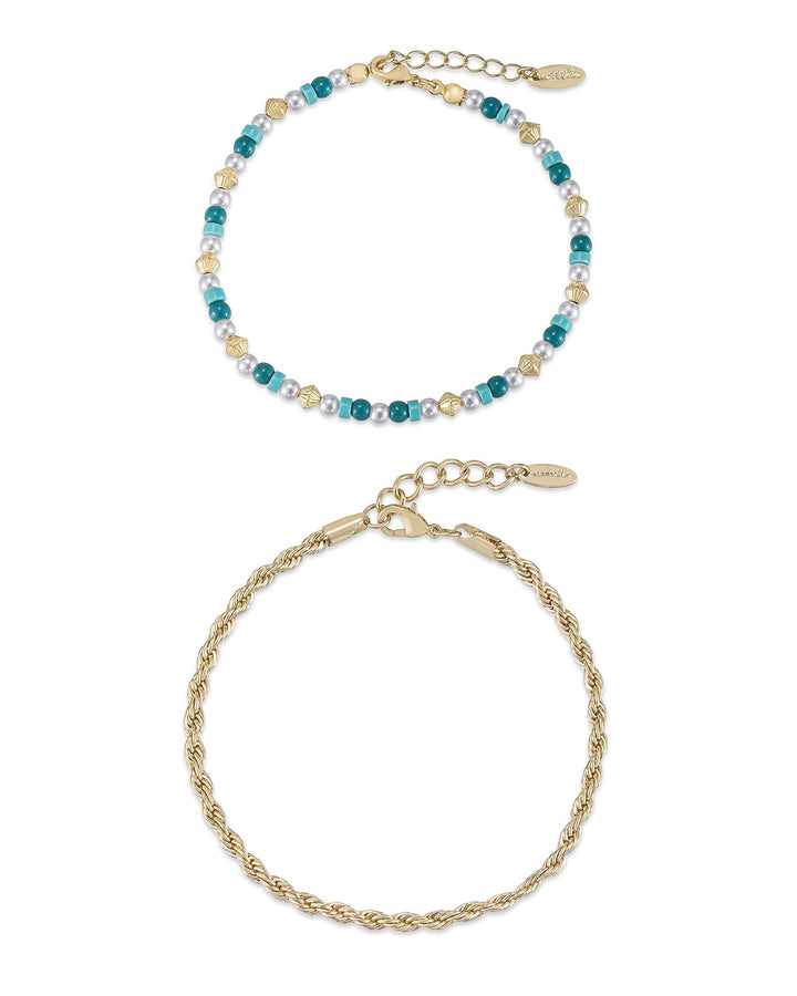 Seaside Turquoise and Pearl Anklet Set