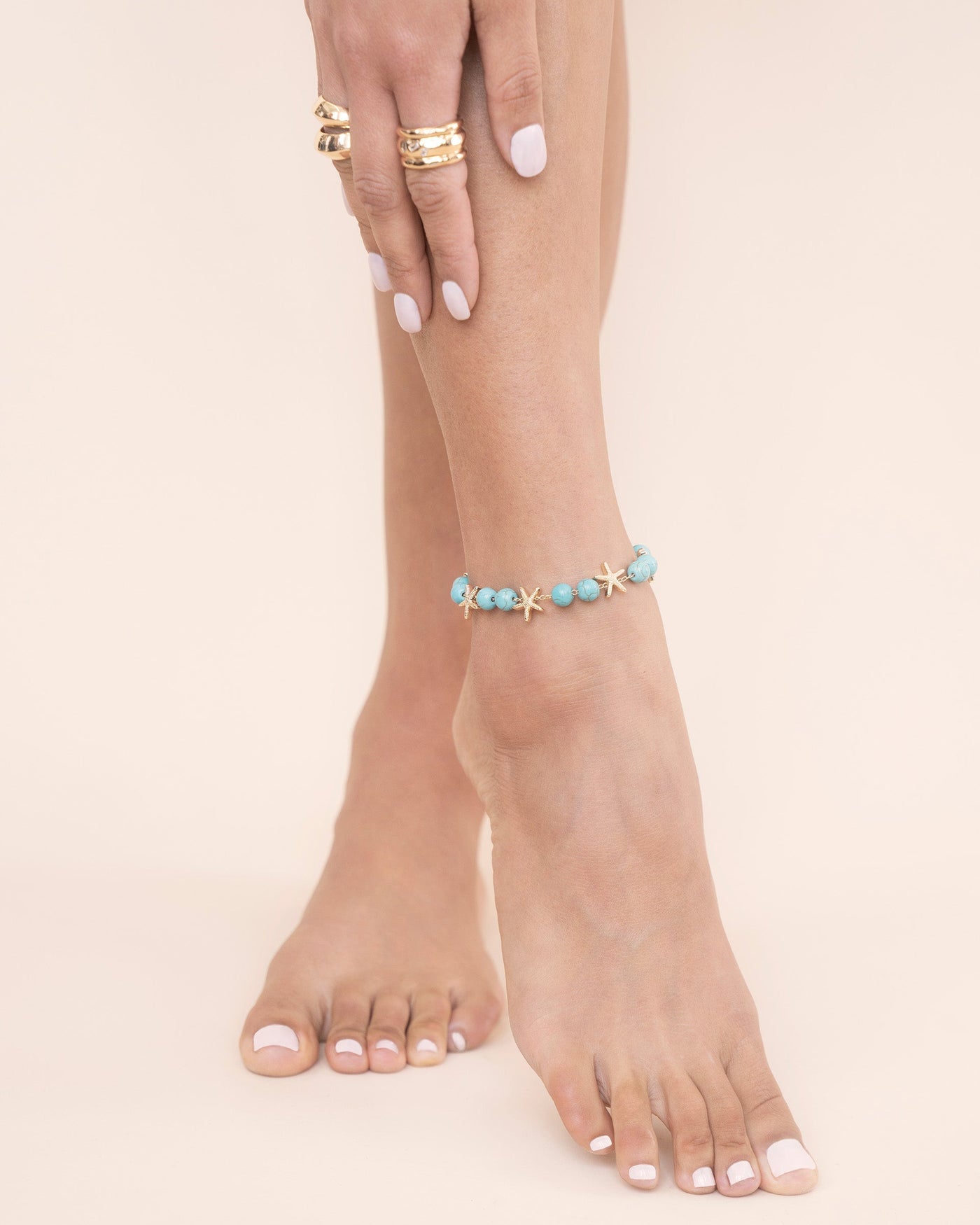 Starfish and Turquoise Beaded Anklet