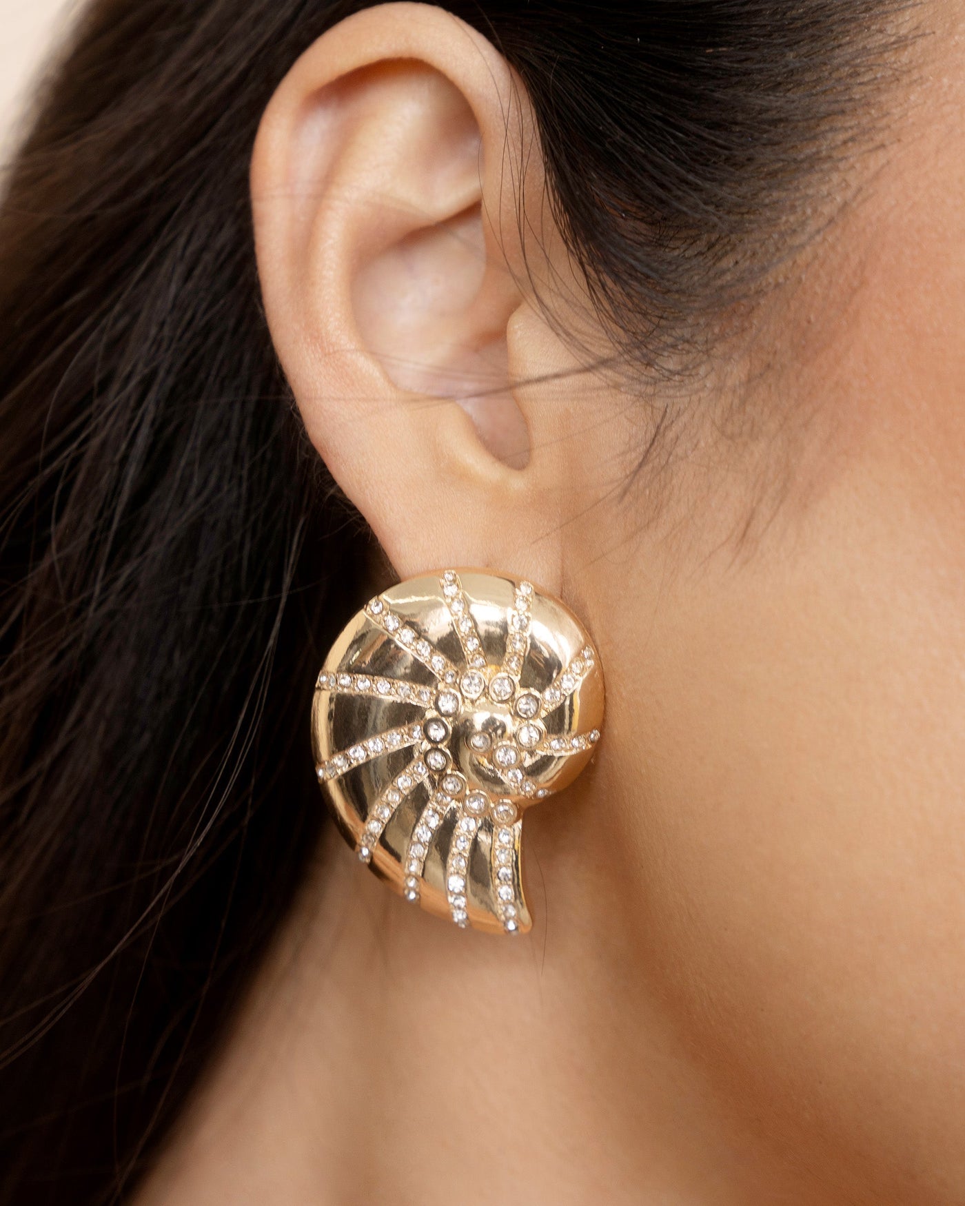 Crystal Studded Nautilus Shell Earrings