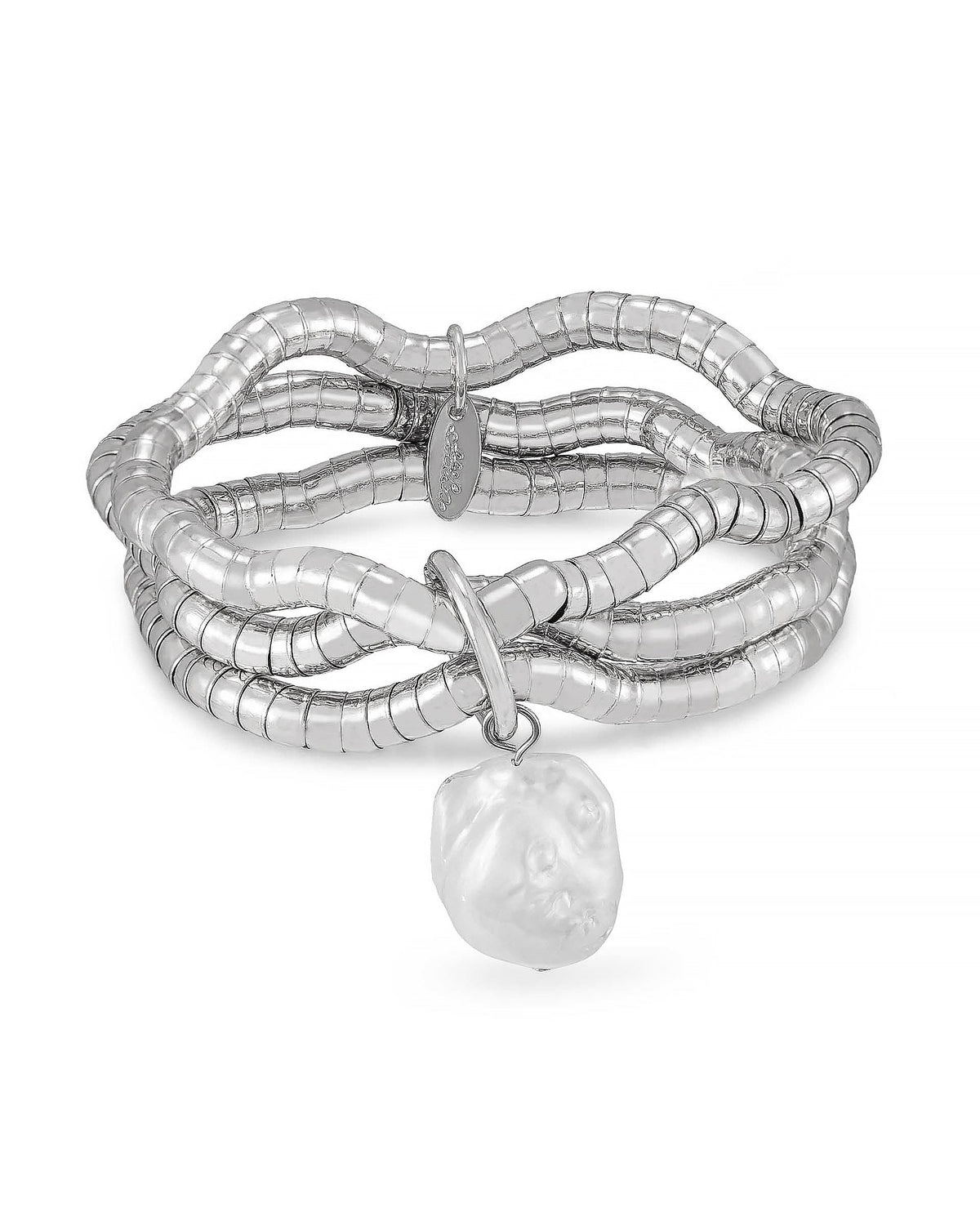Liquid Gold and Pearl Stretch Bracelet