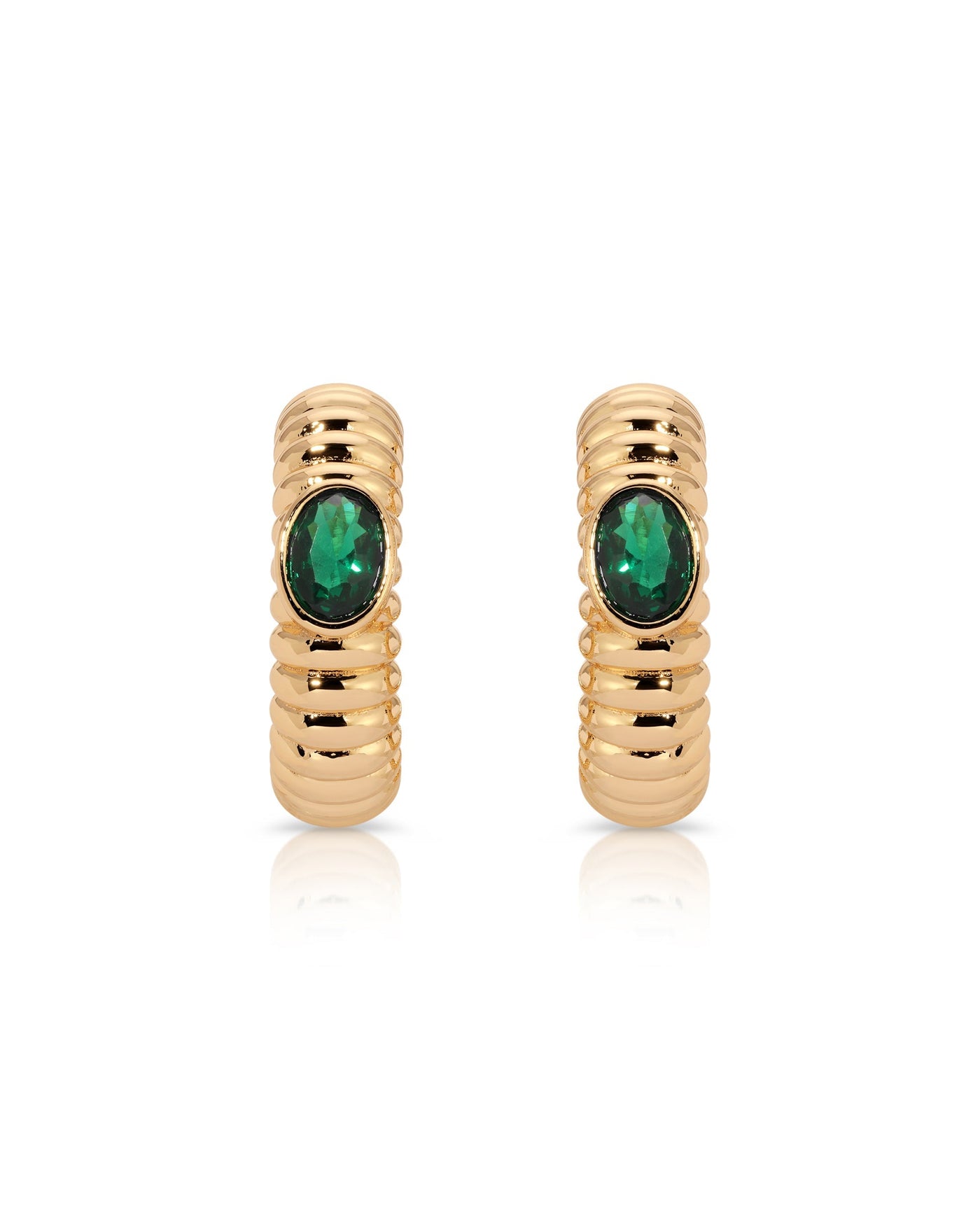 Ribbed Emerald Large Hoops