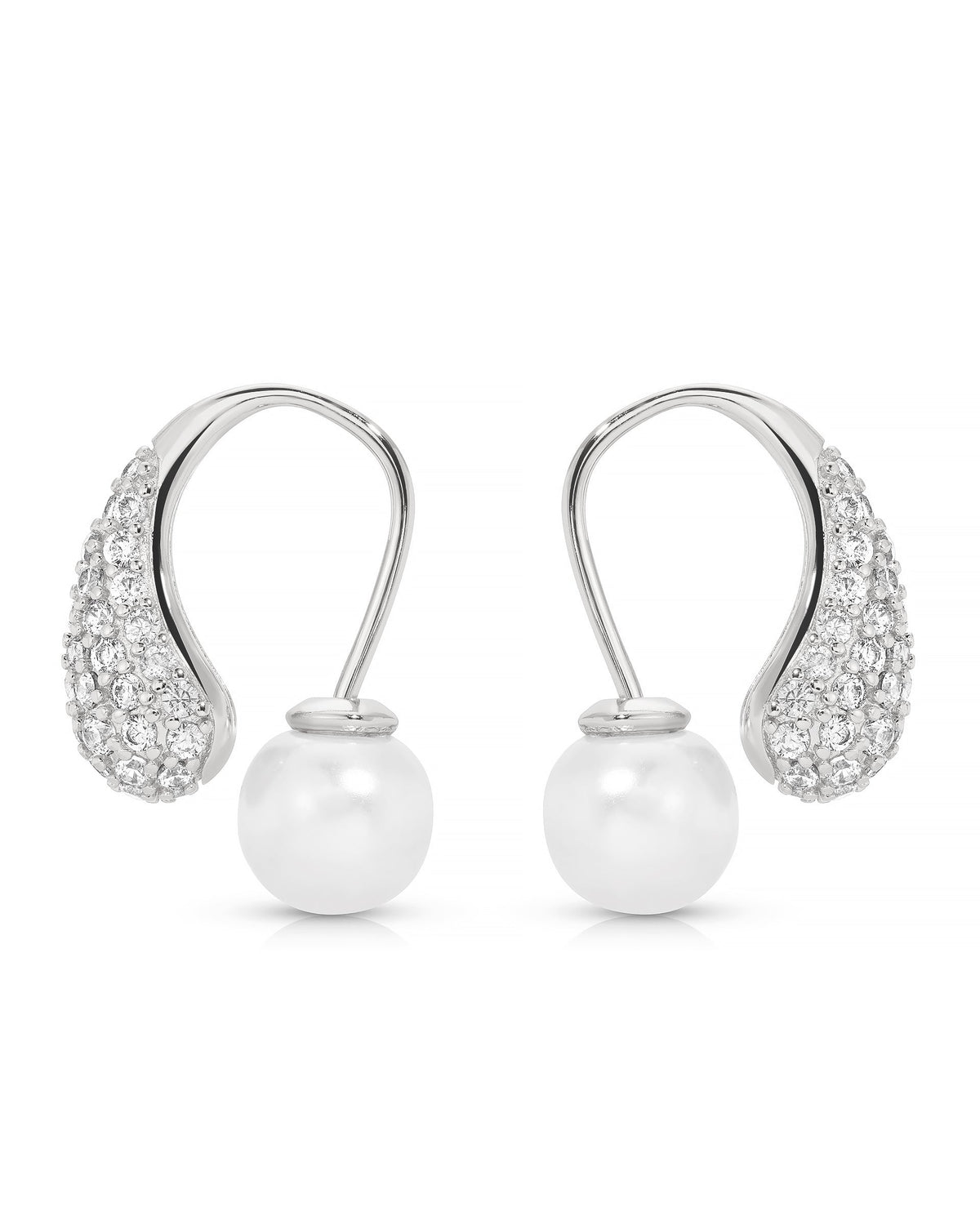 Hooked Pavé and Pearl Earrings