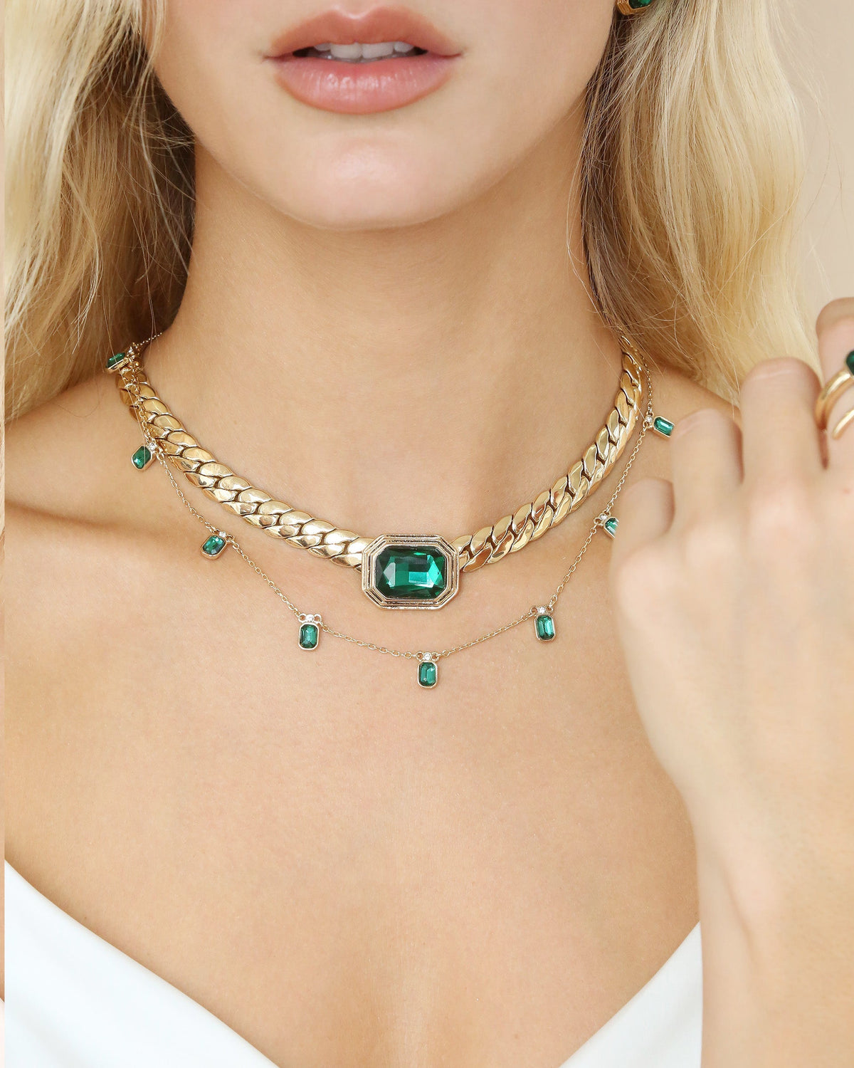 Emerald Deco Charm Necklace
