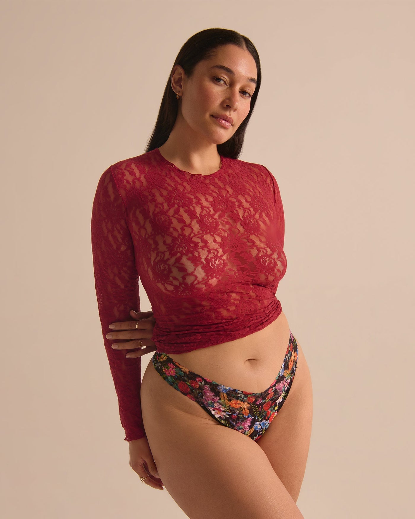Plus Size Signature Lace® Long Sleeve Top Wild Berries Red
