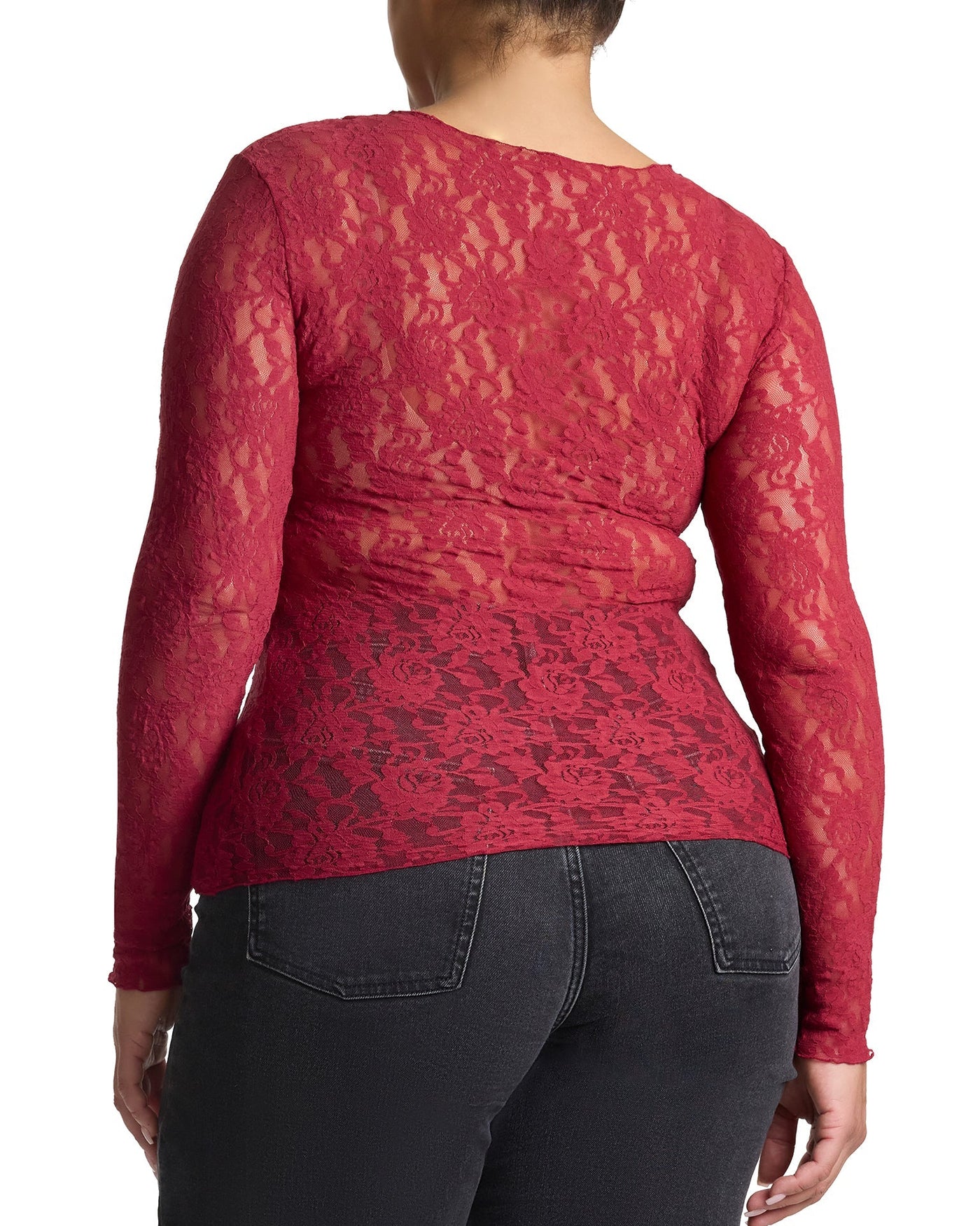Plus Size Signature Lace® Long Sleeve Top Wild Berries Red
