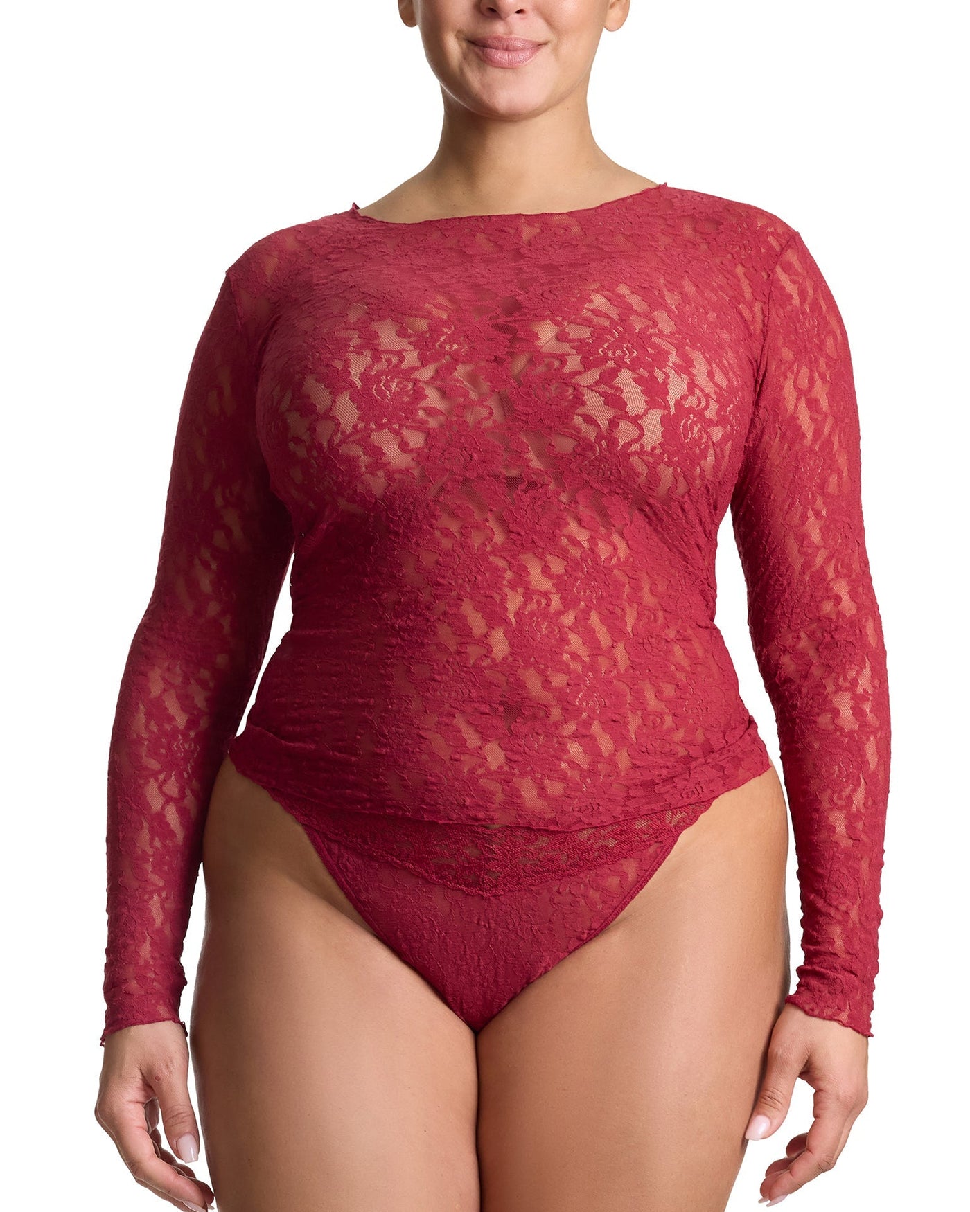 Plus Size Signature Lace® Long Sleeve Top Wild Berries Red