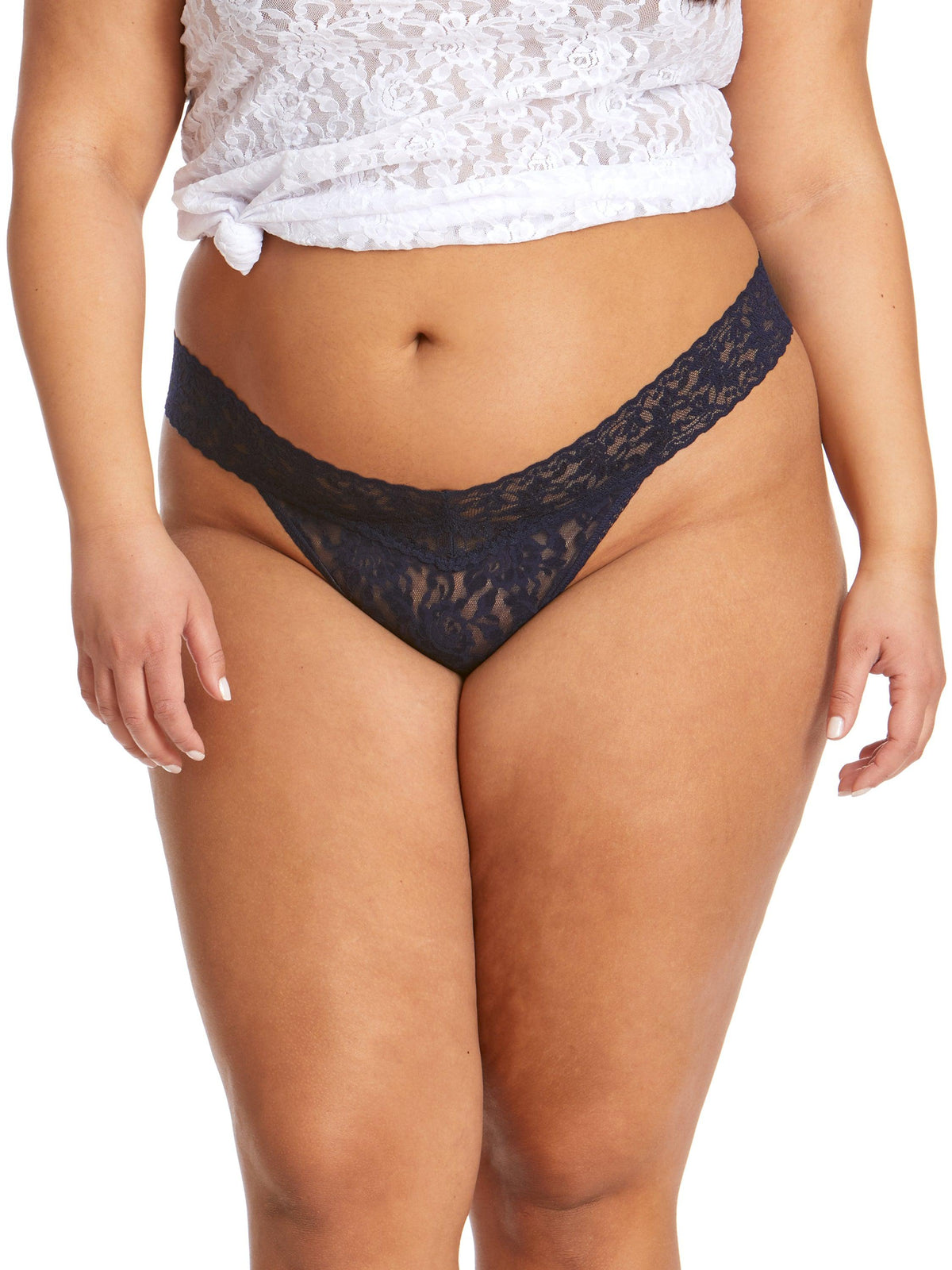 Signature Lace Original Rise Thong Navy