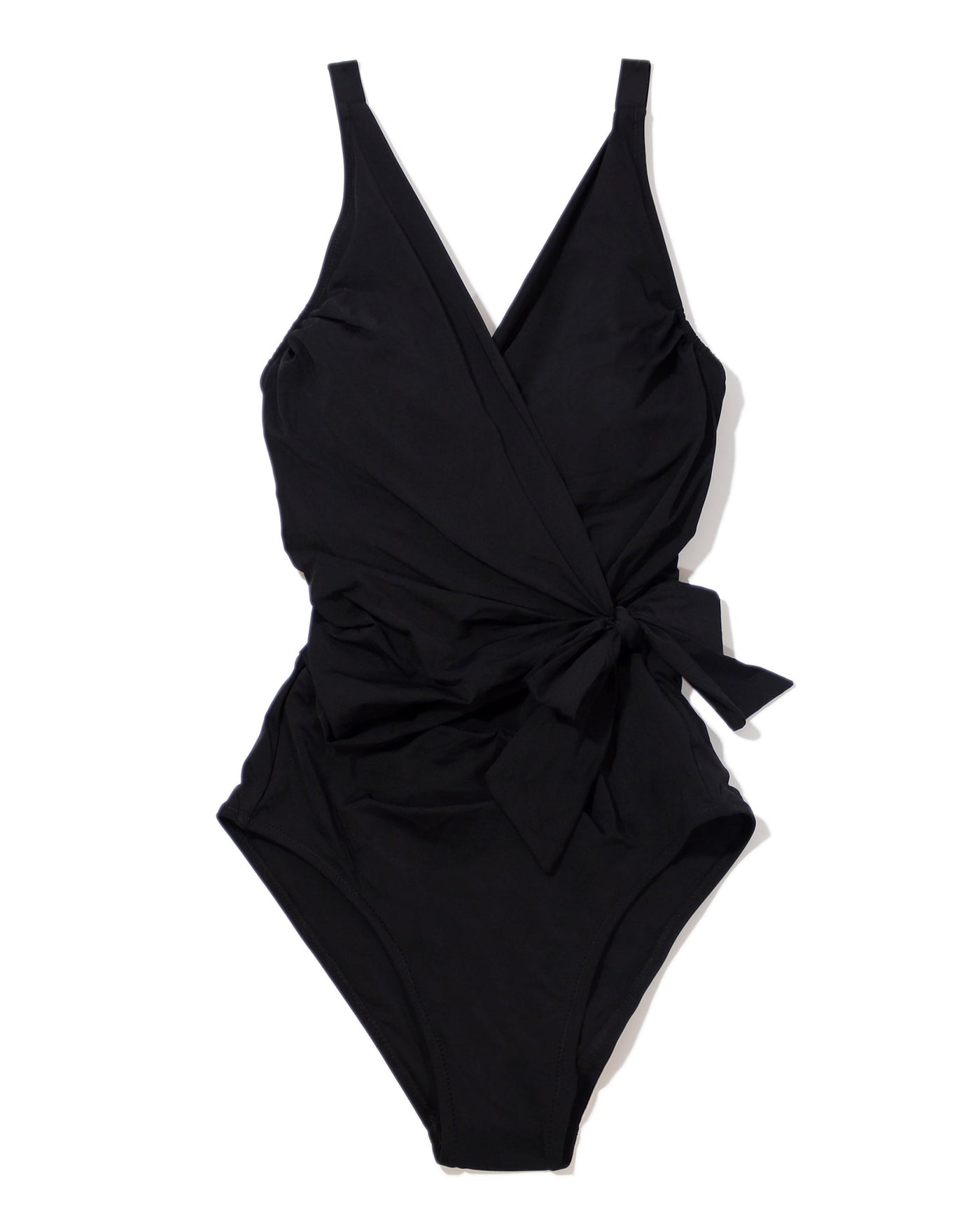 Wide Strap Wrap One Piece Swimsuit Black
