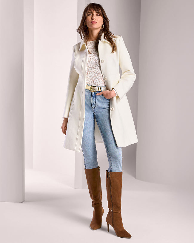 Luxe Collared Waist Shape Topcoat Off White