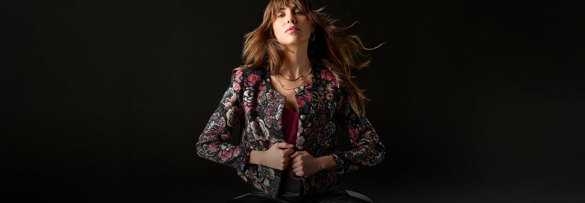 models wearing floral jacket