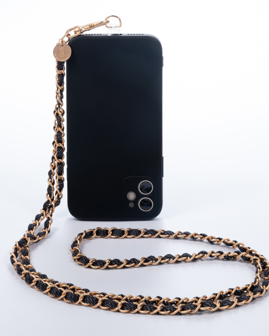 Dark Denim x Matte Gold Crossbody Phone Chain