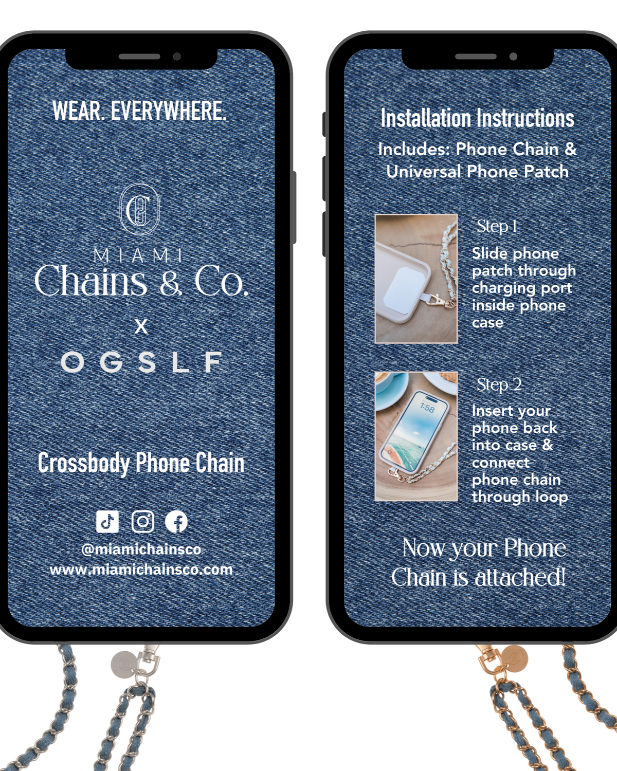 Denim Dream x Matte Silver Crossbody Phone Chain