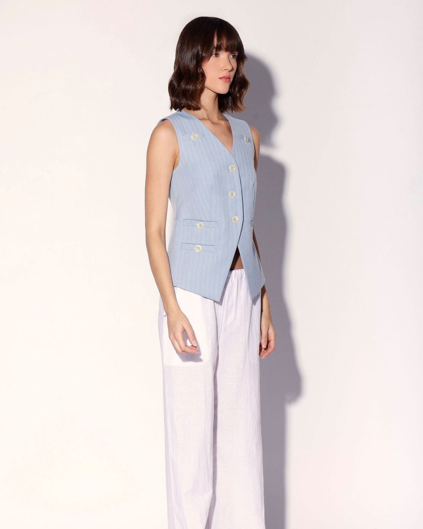 Starla Vest, Stone Pinstripe