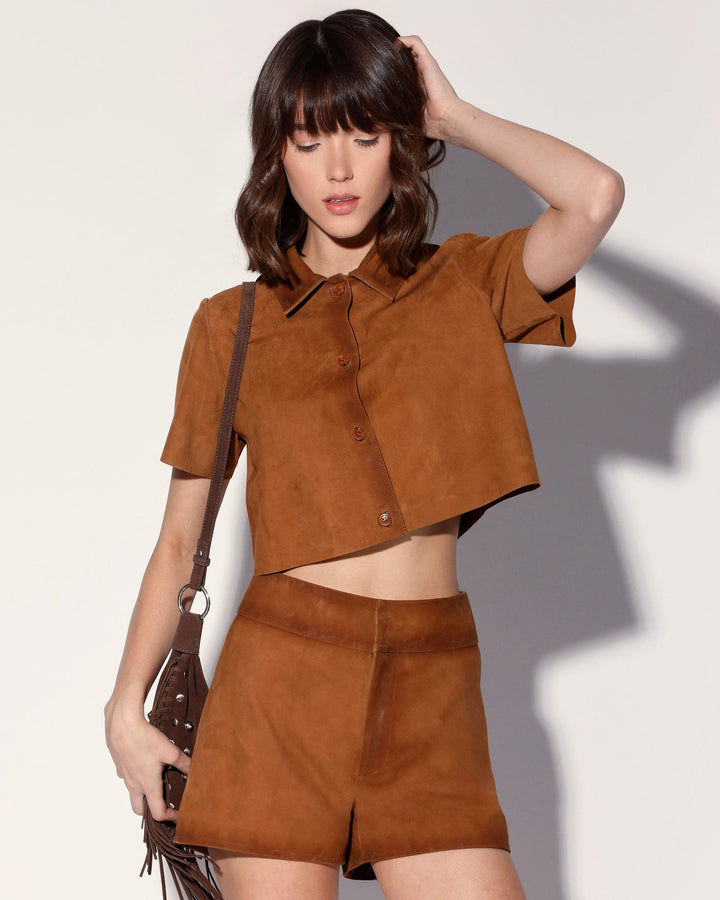 Kendra Short, Oak Suede - Leather