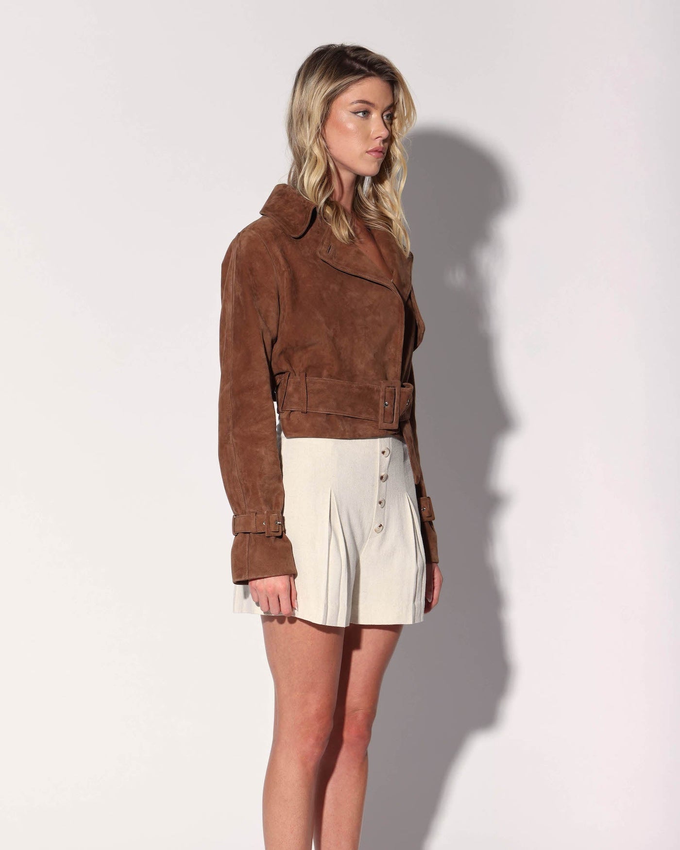 Rexa Short Trench, Chestnut Suede - Leather