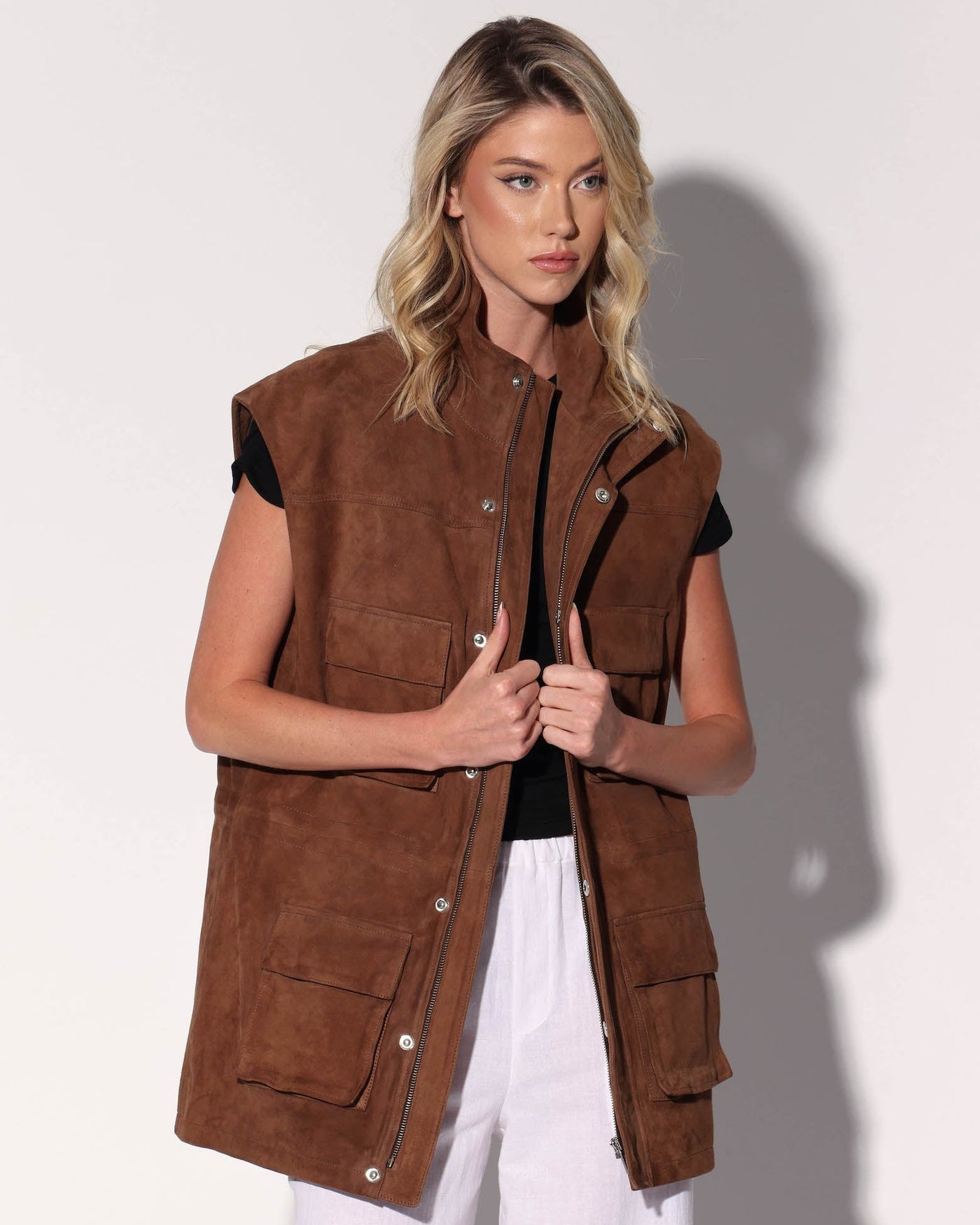 Renata Vest, Chestnut Suede - Leather