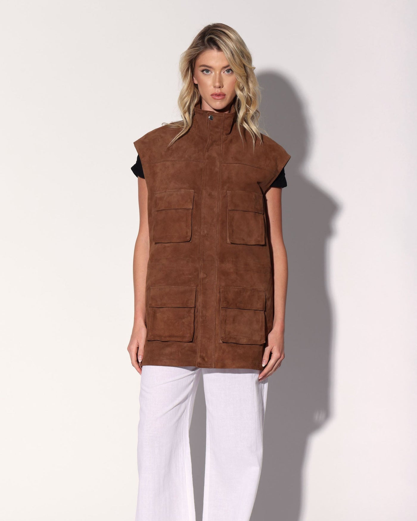Renata Vest, Chestnut Suede - Leather