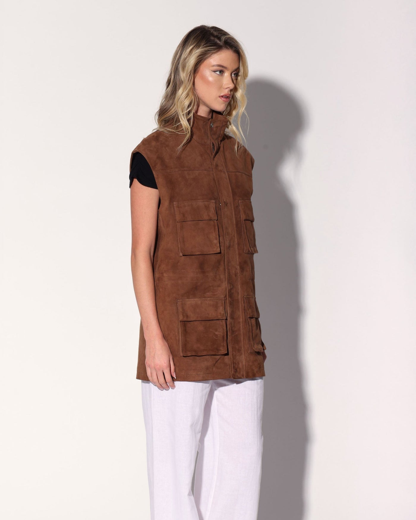 Renata Vest, Chestnut Suede - Leather