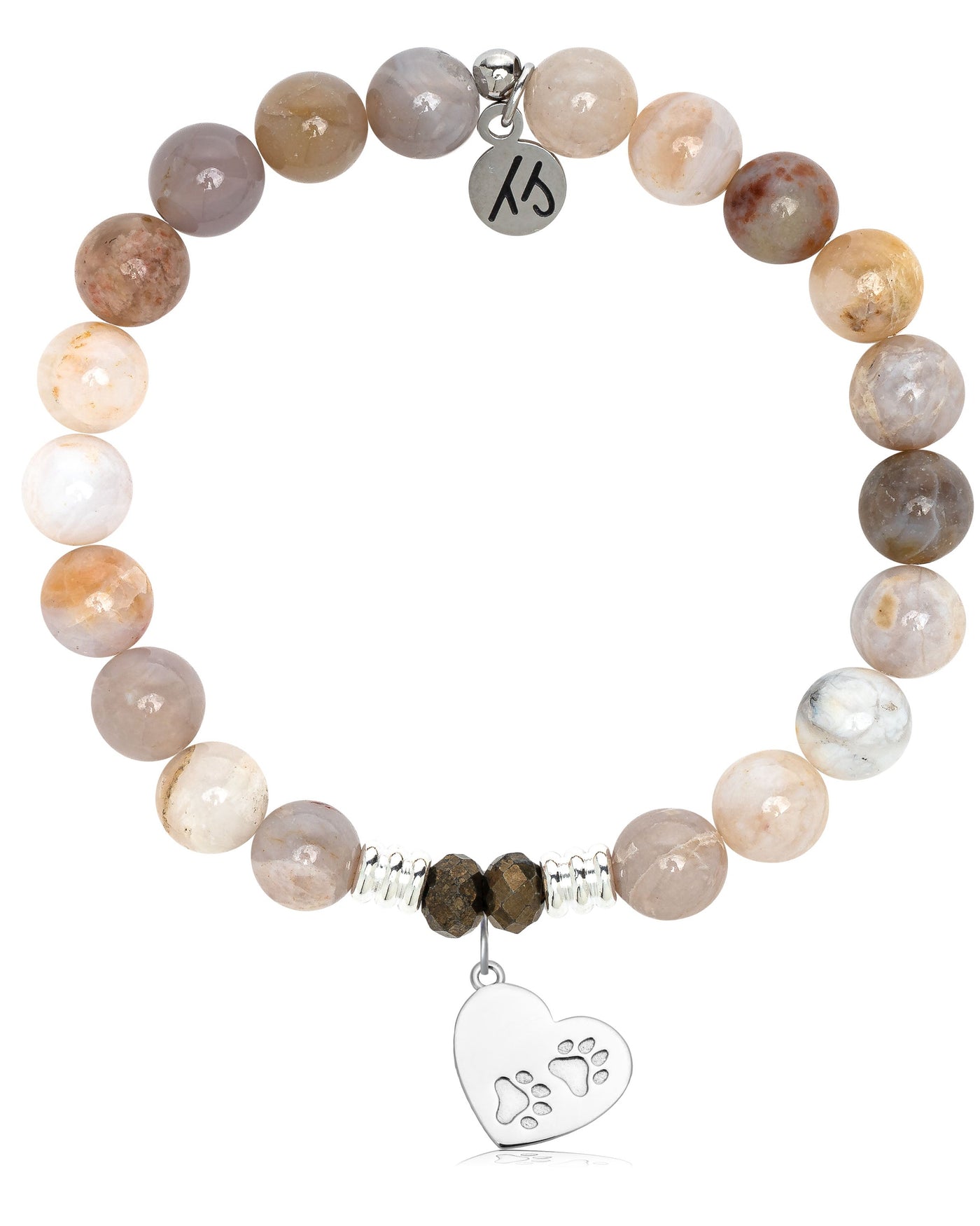 Australian Agate Gemstone Bracelet with Paws of Love Sterling Silver Charm