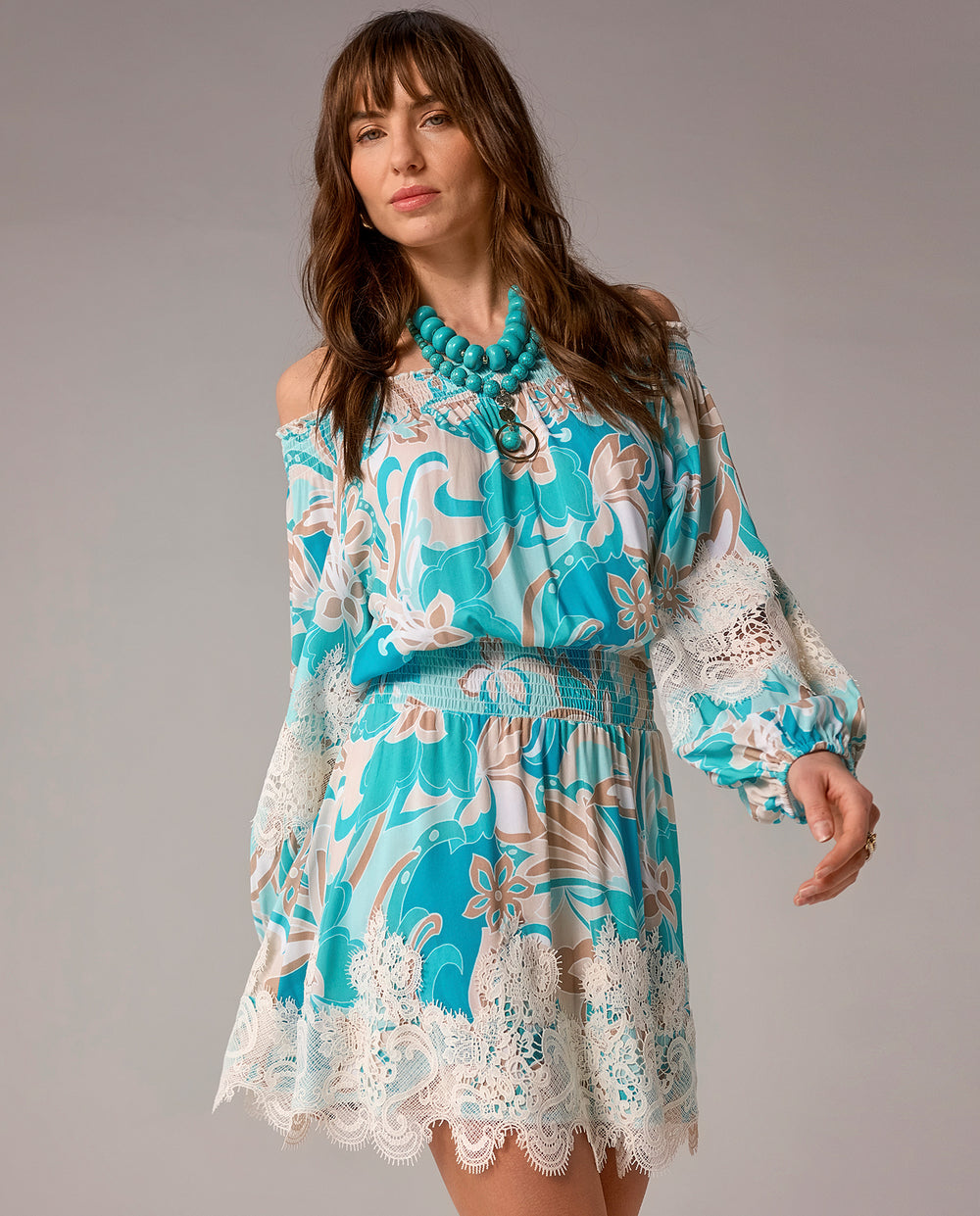 models wearing abstract dress