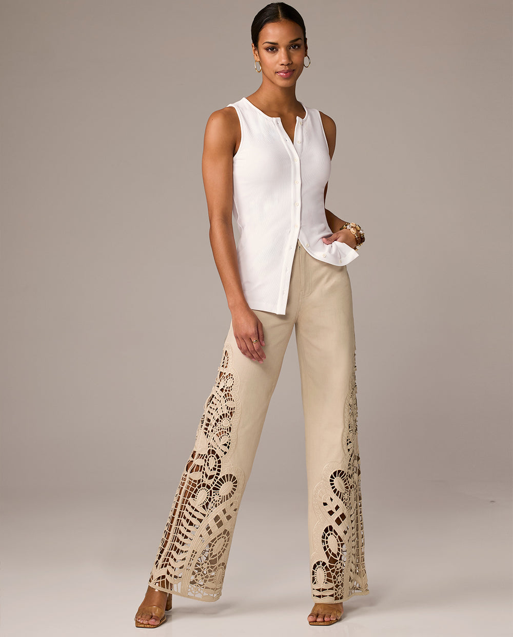 models wearing tan pants