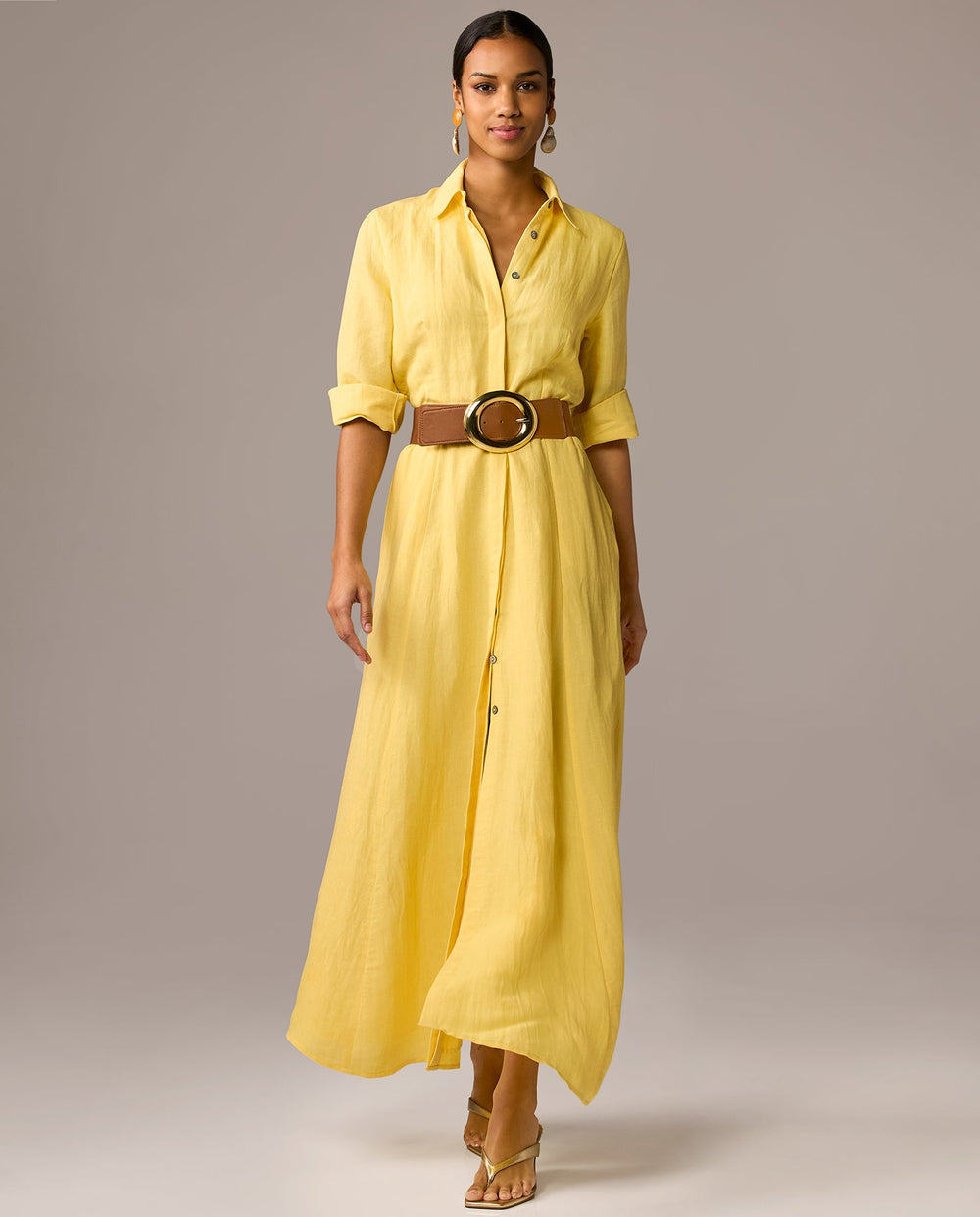 models wearing yellow linen maxi