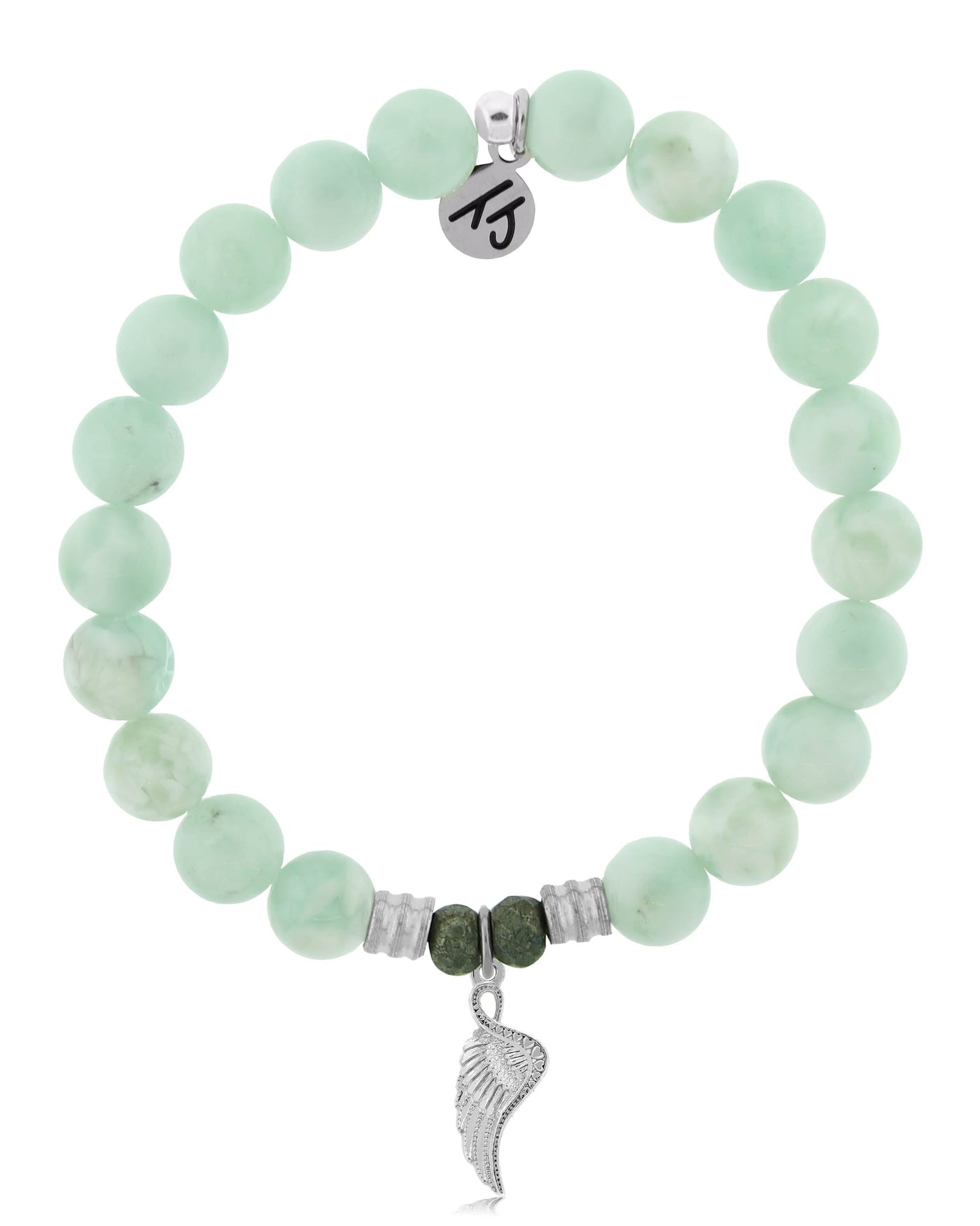 Green Angelite Gemstone Bracelet with Angel Blessings Sterling Silver Charm