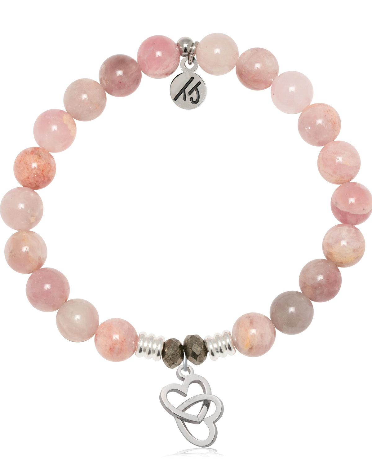Madagascar Quartz Gemstone Bracelet with Linked Hearts Sterling Silver Charm
