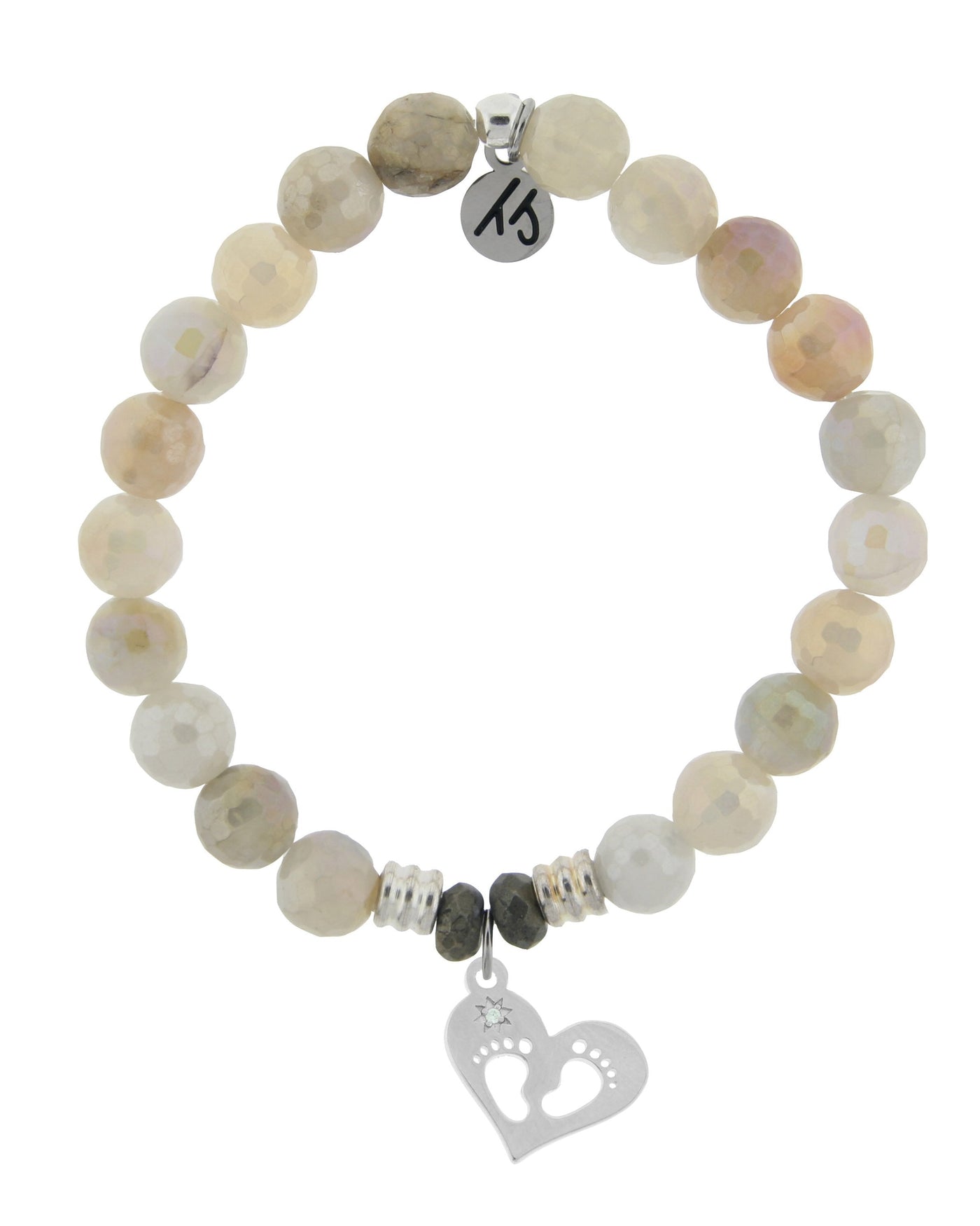 Moonstone Gemstone Bracelet with Baby Feet Sterling Silver Charm