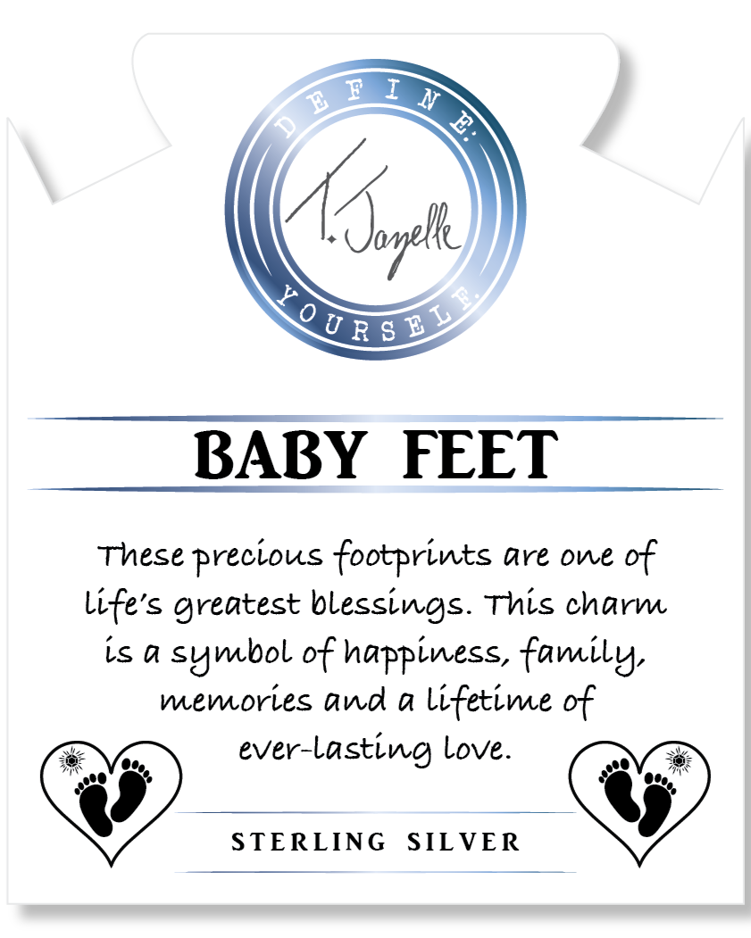 Moonstone Gemstone Bracelet with Baby Feet Sterling Silver Charm