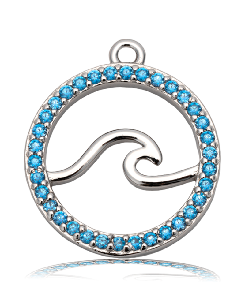 Blue Aquamarine Gemstone Bracelet with Serenity Wave Sterling Silver Charm