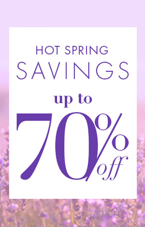 Purple background with hot spring savings up to 70% off.