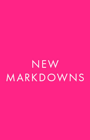 Pink background with new markdowns in white writing.
