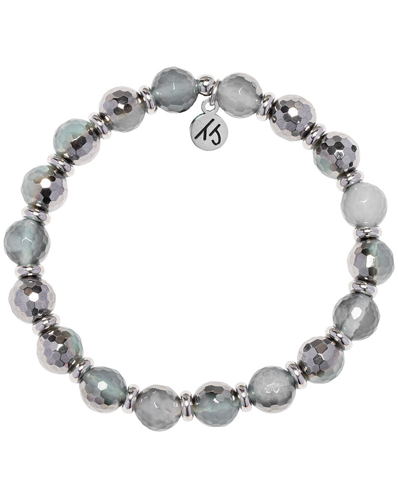 Silver Empowered Elegance Collection- Blue Silver Agate Gemstone Bracelet