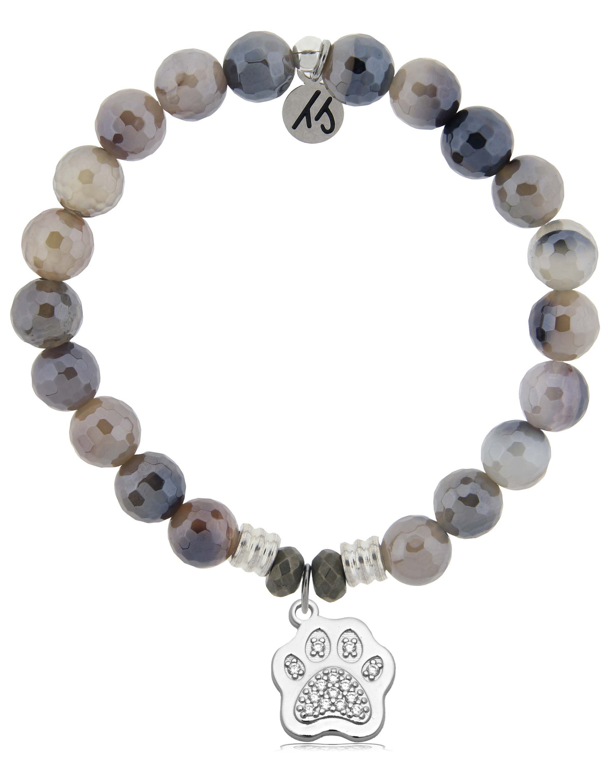 Storm Agate Gemstone Bracelet with Paw CZ Sterling Silver Charm